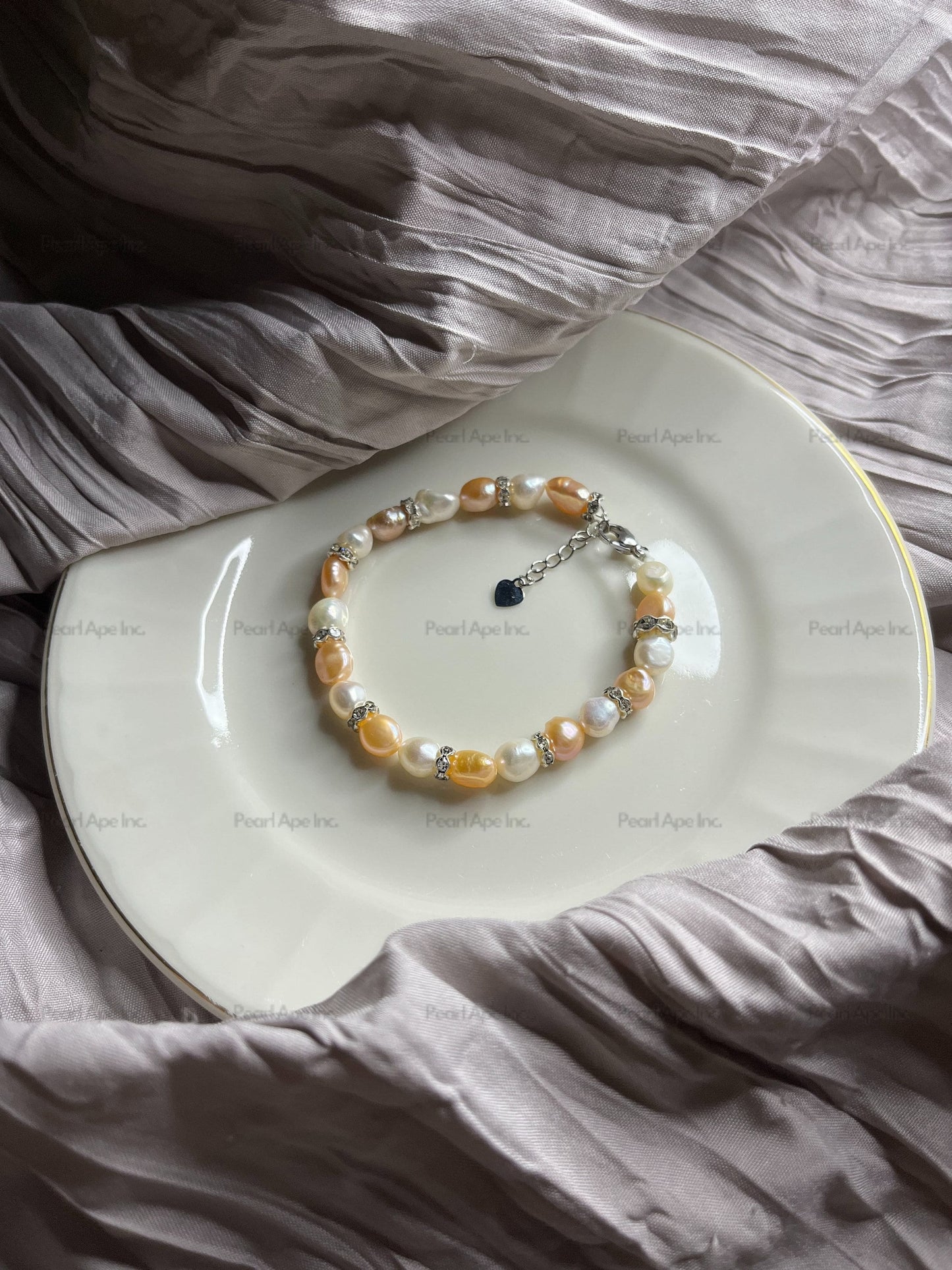 B0014 White & Peach Freshwater Pearl Bracelet