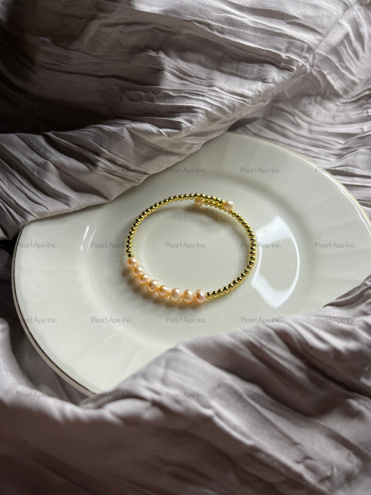 B0009 Pink Peach Freshwater Pearl Bangle